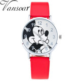 2016 Fashion Watch Mickey Mouse Children Cartoon Watch Leather Wristwatch Casual Kid Boy Quartz Watch Women Girls Relojes 1961