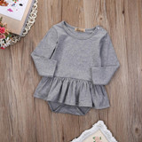 2016 Fashion Newborn Infant Kids Baby Girl Clothes Ruffles Tutu Skirt Long Sleeve Gray Bodysuit Jumpsuit Outfit