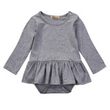 2016 Fashion Newborn Infant Kids Baby Girl Clothes Ruffles Tutu Skirt Long Sleeve Gray Bodysuit Jumpsuit Outfit