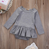2016 Fashion Newborn Infant Kids Baby Girl Clothes Ruffles Tutu Skirt Long Sleeve Gray Bodysuit Jumpsuit Outfit