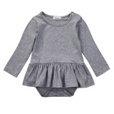 2016 Fashion Newborn Infant Kids Baby Girl Clothes Ruffles Tutu Skirt Long Sleeve Gray Bodysuit Jumpsuit Outfit