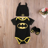 2016 Fashion Newborn Baby Boy Clothes Batman Cotton Romper+Shoes+Hat 3Pcs Outfits Set s Clothing Set