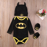 2016 Fashion Newborn Baby Boy Clothes Batman Cotton Romper+Shoes+Hat 3Pcs Outfits Set Bebes Clothing Set