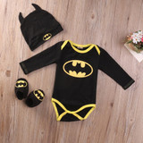 2016 Fashion Newborn Baby Boy Clothes Batman Cotton Romper+Shoes+Hat 3Pcs Outfits Set Bebes Clothing Set