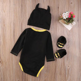 2016 Fashion Newborn Baby Boy Clothes Batman Cotton Romper+Shoes+Hat 3Pcs Outfits Set Bebes Clothing Set