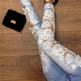 2016 Fashion Lace Women Jeans Plus Size Sexy Hollow Out Flower Hook Tight Feet Pencil Pant Skinny Plus Size Woman Jeans