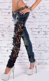 2016 Fashion Lace Women Jeans Plus Size Sexy Hollow Out Flower Hook Tight Feet Pencil Pant Skinny Plus Size Woman Jeans