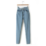 2016 Fashion High Waist retro jeans High Elastic plus size Women Jeans woman femme washed casual skinny pencil Denim pants