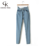 2016 Fashion High Waist retro jeans High Elastic plus size Women Jeans woman femme washed casual skinny pencil Denim pants
