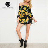 2016 Fashion Flared Sleeve Floral Print Jumpsuit Rompers Women Elegant Off Shoulder Sexy Summer Beach Short Overalls Playsuit 2016 Fashion Flared Sleeve Floral Print Jumpsuit Rompers Women Elegant Off Shoulder Sexy Summer Beach Short Overalls Playsuit