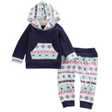 2016 Fashion Baby Clothes Set Newborn Infant Bebes Boy Girl Navy Blue Hooded Sweatshirt Top Pant 2pcs Bebek Giyim Kids Clothing
