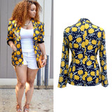 2016 Fashion Autumn Casual Women Coat Polka Dots Floral Print Slim Female Suit Jacket Blazer Cardigan Suit