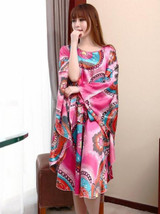 2016 Extra Large Butterfly Sleeves Women Nightgowns Printed,New Arrival Elegant Sleepshirts,Female Silk Nightwear