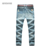 2016 fahion Ripped Denim Pant Knee Hole Zipper Biker Jeans Men Slim Skinny Destroyed Torn Jean Pants fear of god jeans CHOLYL
