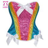Corzzet Rainbow Sequin Corset Sexy Bustier Top Corselet Overbust Corsets and Bustiers Corpetes E Espartilhos Gothic Clothing