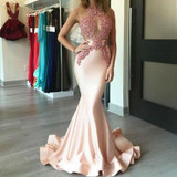 Coral Appliques Mermaid Prom Dresses 2017 See-Through Sexy Prom Dress vestidos de formatura imported party dress galajurken