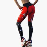 Sexy Heart Print Leggings Women Red Black Patchwork Sporting Pants
