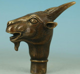 Copper Brass CHINESE crafts decoration Chinese Old Hand Carved Collect Sheep Statue Walking Stick Head