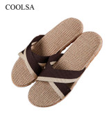 COOLSA Men's Non-slip Cross-tied Linen Slippers Fashion Flat Flip Flops Indoor Bathroom Slippers Men's Flax Slides Flip Flops