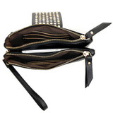 Cool Rivet Women Handbags Purses Leather Long Zipper Black Luxury Bags Clutches Wallets Bolsa Feminina