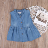 2017 New Summer Toddler Infant Newborn Kids Baby Girls Summer Floral Denim Princess Party Pageant Dresses 0-24M