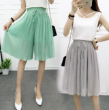 2017 New Summer Style Loose Pleated Chiffon Skirt Culottes Women Elastic Waist Wide Leg Pants Female Short Trousers