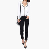 2017 New Summer Style Fashion Womens Casual White Shirt Long Sleeve Black Side Chiffon Blouse V-neck Work Shirts Women