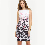 2017 New Summer Style Bodycon Dresses Vintage Ladies Sexy Floral Print Sleeveless O Neck Elegant Women Dress