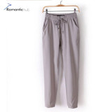 2017 New Summer Pants Women OL Chiffon Mid Waist Harem Pants Bow Tie Drawstring Sweet Elastic Waist Pocket Loose Casual Trousers
