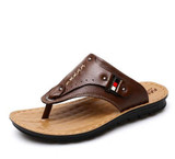 2017 New Summer Men's Casual Slippers Genuine Leather Flip Flop Beach Slippers Men Fashion Soft Shoes Sandalias Hombre