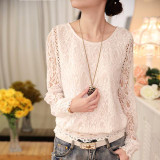 2017 New Summer Ladies White Blusas Women's Long Sleeve Chiffon Lace Crochet Tops Blouses Women Clothing Feminine Blouse 51C