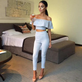 2017 New Summer Fashion Women Sexy Ruffles Off Shoulder 2 Piece Set Jumpsuit Bodycon Bodysuit Rompers Playsuit Overalls YF448