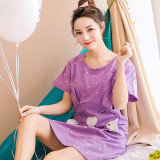 2017 New Summer Cotton Nightgown Female Korean Cute Print Sleepshirts Short Sleeve Women Sexy Home Clothing Sleepwear Nightdress