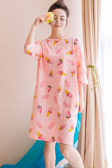 2017 New Summer Cotton Nightgown Female Korean Cute Print Sleepshirts Short Sleeve Women Sexy Home Clothing Sleepwear Nightdress