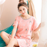 2017 New Summer Cotton Nightgown Female Korean Cute Print Sleepshirts Short Sleeve Women Sexy Home Clothing Sleepwear Nightdress