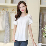 2017 New Summer Casual Women Blouses Plus Size Hollow Out Blouse Lace linen Cotton Shirt Patchwork Blusas Feminina Women tops