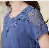 2017 New Summer Casual Women Blouses Plus Size Hollow Out Blouse Lace linen Cotton Shirt Patchwork Blusas Feminina Women tops