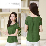 2017 New Summer Casual Women Blouses Plus Size Hollow Out Blouse Lace linen Cotton Shirt Patchwork Blusas Feminina Women tops