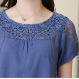 2017 New Summer Casual Women Blouses Plus Size Hollow Out Blouse Lace linen Cotton Shirt Patchwork Blusas Feminina Women tops