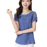 2017 New Summer Casual Women Blouses Plus Size Hollow Out Blouse Lace linen Cotton Shirt Patchwork Blusas Feminina Women tops