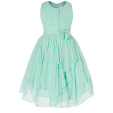 2017 New Summer Chiffon Flower Zipper Dress Girl Dress Baby Girls Clothes Flowers Girl Print Dresses Vestido