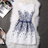 2017 New Summer Casual Dresses Women Sleeveless Vest Dress Lady Floral Print O Neck A Line Party Short Slim Dress Vestidos