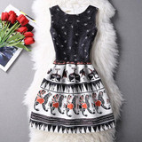2017 New Summer Casual Dresses Women Sleeveless Vest Dress Lady Floral Print O Neck A Line Party Short Slim Dress Vestidos