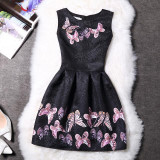 2017 New Summer Casual Dresses Women Sleeveless Vest Dress Lady Floral Print O Neck A Line Party Short Slim Dress Vestidos