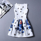 2017 New Summer Casual Dresses Women Sleeveless Vest Dress Lady Floral Print O Neck A Line Party Short Slim Dress Vestidos