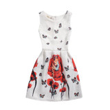 2017 New Summer Casual Dresses Women Sleeveless Vest Dress Lady Floral Print O Neck A Line Party Short Slim Dress Vestidos