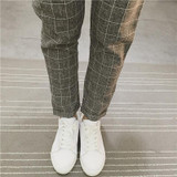 2017 New summer Casual Loose Harem Pants Cotton Linen Plaid Capris Grid women pants Spring trousers women sarouel femme