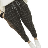 2017 New summer Casual Loose Harem Pants Cotton Linen Plaid Capris Grid women pants Spring trousers women sarouel femme