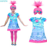 2017 New Summer Carnival Costume Trolls Dress For Kids Poppy Lace Dress Baby Girls Moana clothes Children Vaiana Party Dress