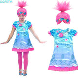 2017 New Summer Carnival Costume Trolls Dress For Kids Poppy Lace Dress Baby Girls Moana clothes Children Vaiana Party Dress